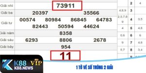 1 tờ vé số trúng 2 giải
